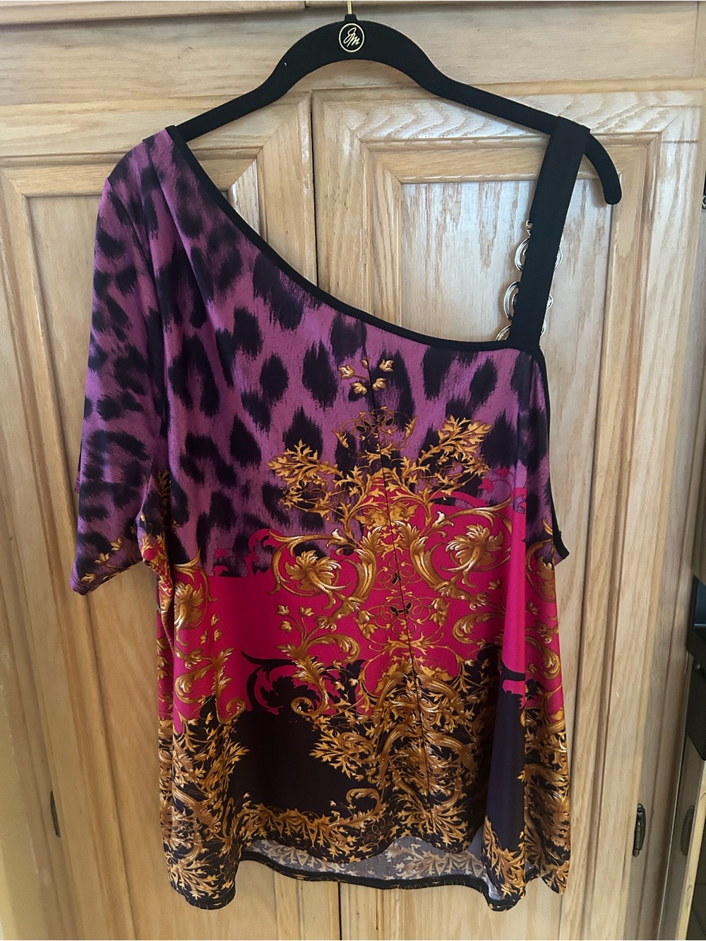 3 X Venus Purple & Gold One-Shoulder Floral/ Animal Print Top